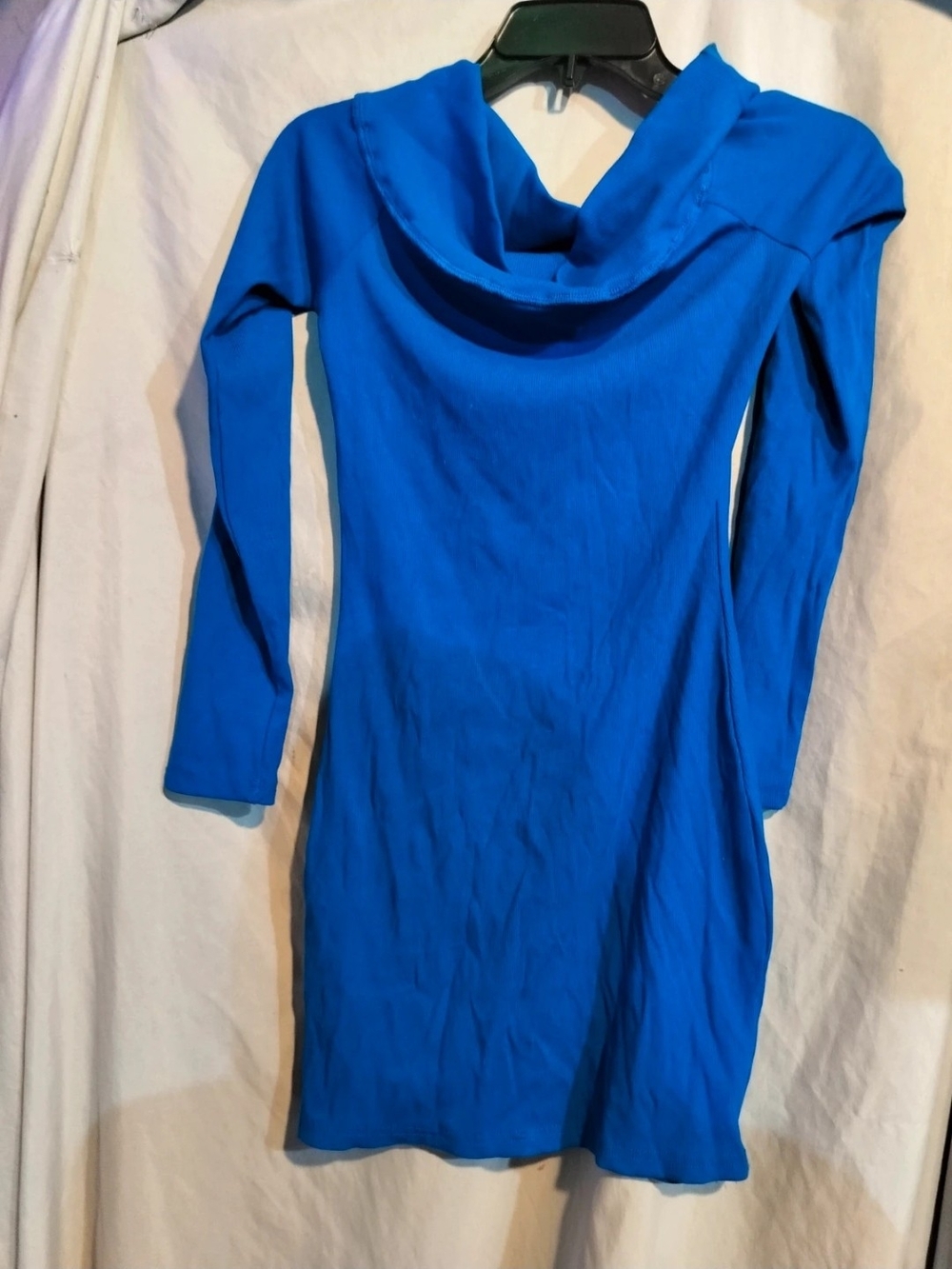 Long Sleeve Cowl Neck Dress in Vivid Blue